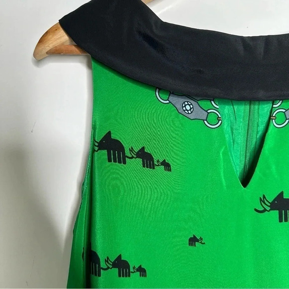 Tibi Rhino Print Green 100% Silk Sleeveless Dress Size 10 - Picture 3 of 9
